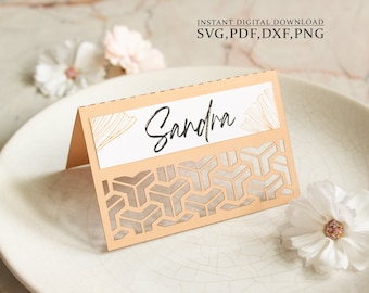 Place card svg template, pattern guest card, thanksgiving card, escort card for laser cutting (svg,dxf,pdf), Silhouette Cameo Cricut