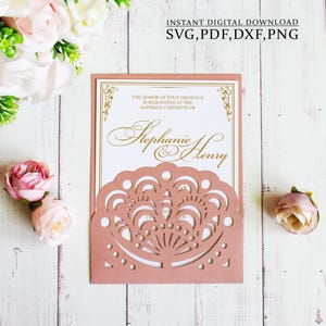 Modelo de convite de bolso de renda svg, cartão de convite de casamento para Cricut, Laser (svg dxf ai cdr)