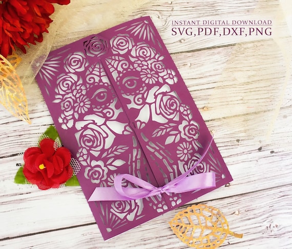 Princess mexican invitation svg, Gothic wedding envelope svg, Halloween invitation, laser cutting (svg,dxf,pdf), Silhouette Cameo Cricut