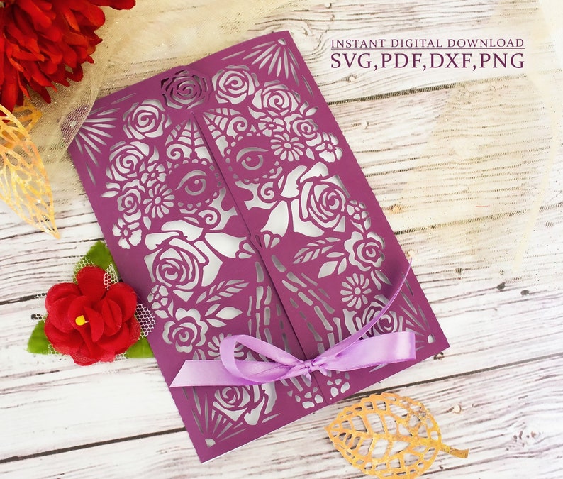 Princess mexican invitation svg, Gothic wedding envelope svg, Halloween invitation, laser cutting (svg,dxf,pdf), Silhouette Cameo Cricut image 1