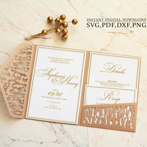 Wedding invitation template SVG, Trifold  5x7 pocket envelope for Cricut, Laser Cut, papercut, Cameo (svg dxf ai cdr)