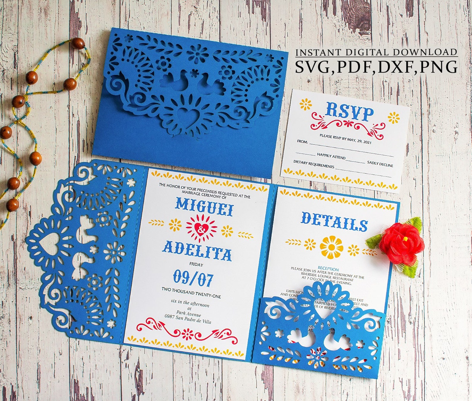 Mexican Invitation Template Wedding Trifold 5x7 Svg Pocket Etsy