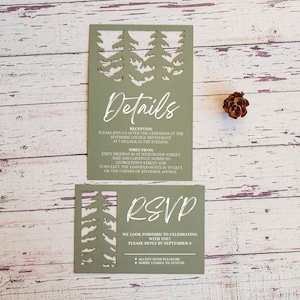 Pine forest wedding invitation set svg template, folding trees eco party invite card for Cricut, Laser svg dxf ai cdr image 6