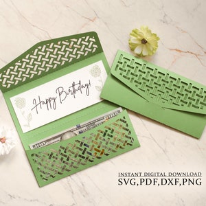 Geld contant envelop svg, gevlochten cadeau Thanksgiving envelop sjabloon, geometrisch sieraad, lasergesneden (svg, dxf, pdf), Silhouette Cameo Cricut