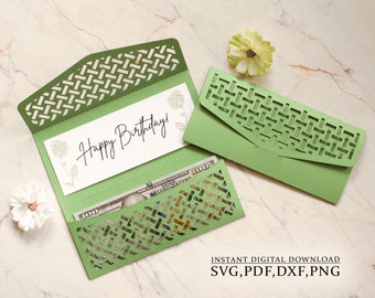Money cash envelope svg, braided gift thanksgiving envelope template, geometric ornament, laser cut (svg,dxf,pdf), Silhouette Cameo Cricut