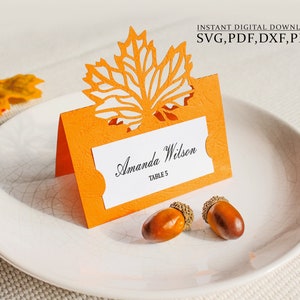 Maple leaf place card SVG, Wedding place card autumn template, thanksgiving card, Laser Cut, Cameo Cricut svg dxf ai cdr