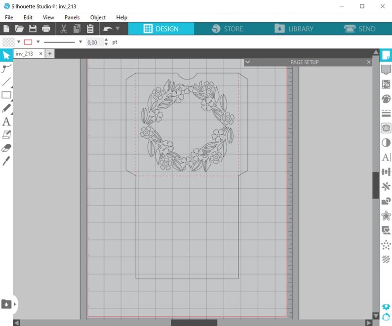 May include: A digital design for a floral wreath with a blank space in the center. The design is on a gray background with a grid.