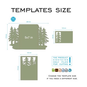 Pine forest wedding invitation set svg template, folding trees eco party invite card for Cricut, Laser svg dxf ai cdr image 7