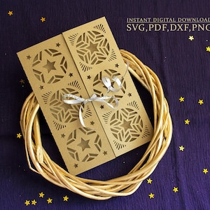 Einladungsvorlage SVG, Hochzeitssterne 5x7 Umschlag Vorlage, Weihnachten Sterne Party Einladung für Cricut, Laser Cut, Cameo (svg dxf ai cdr)