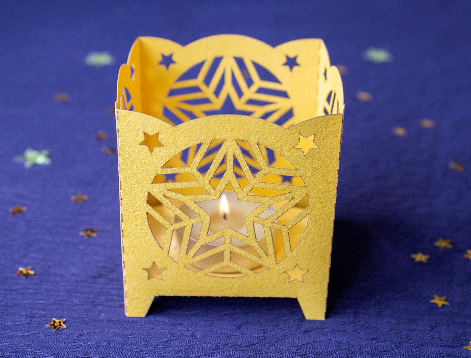 Paper Lamp Svg Candle Holder Template Stars Flashlight Lamp Etsy