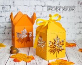 Maple leaf box template, Fall wedding box svg, Gift box template, thanksgiving candy box, Portrait Cameo Cricut, laser cut, svg dxf ai cdr