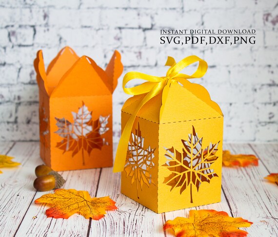 Maple leaf box template, Fall wedding box svg, Gift box template, thanksgiving candy box, Portrait Cameo Cricut, laser cut, svg dxf ai cdr