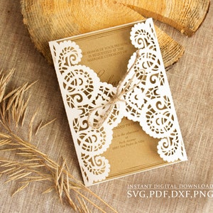 Rustikale Spitze Einladung Vorlage SVG, Hochzeit Umschlag Vorlage 13x18, für Cricut, Laser Cut, Cameo (svg dxf ai cdr)