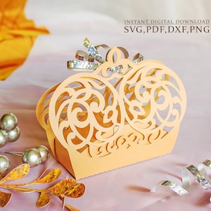 Princess crown box svg, Modèle de boîte cadeau de mariage, boîte de bonbons pour Portrait Cameo Cricut, découpe laser, svg dxf ai cdr