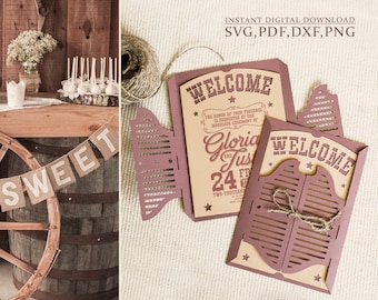 Saloon wedding invitation svg, Western country party style invitation template, laser cutting (svg,dxf,pdf), Silhouette Cameo Cricut