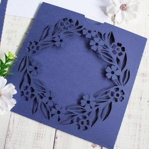 Flowers invitation template SVG, floral lace wedding 6x6 invite pocket card, Birthday invitation for Cricut, Laser(svg dxf ai cdr) image 5