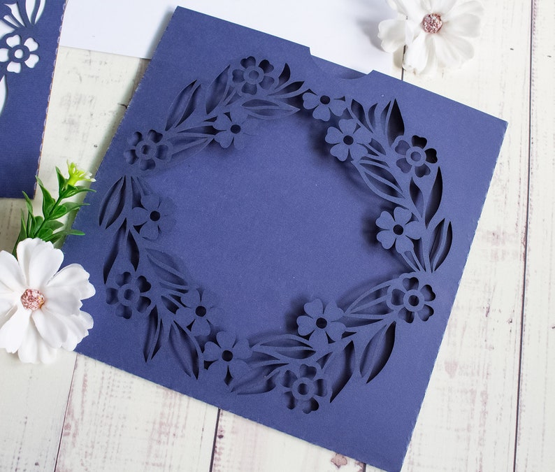 Flowers invitation template SVG, floral lace wedding 6x6 invite pocket card, Birthday invitation for Cricut, Laser(svg dxf ai cdr) image 5