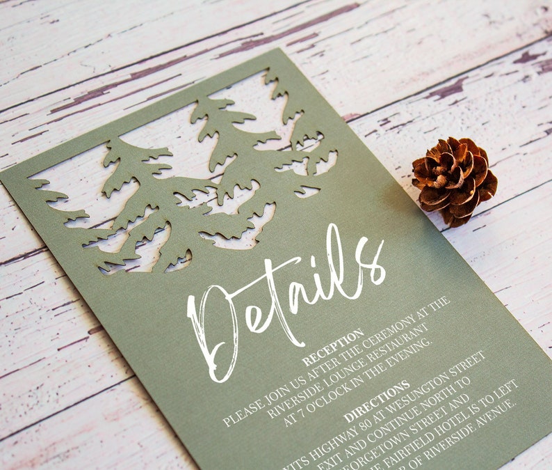 Pine forest wedding invitation set svg template, folding trees eco party invite card for Cricut, Laser svg dxf ai cdr image 4