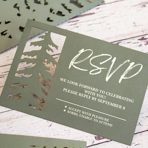 Pine forest wedding invitation set svg template, folding trees eco party invite card for Cricut, Laser svg dxf ai cdr image 2