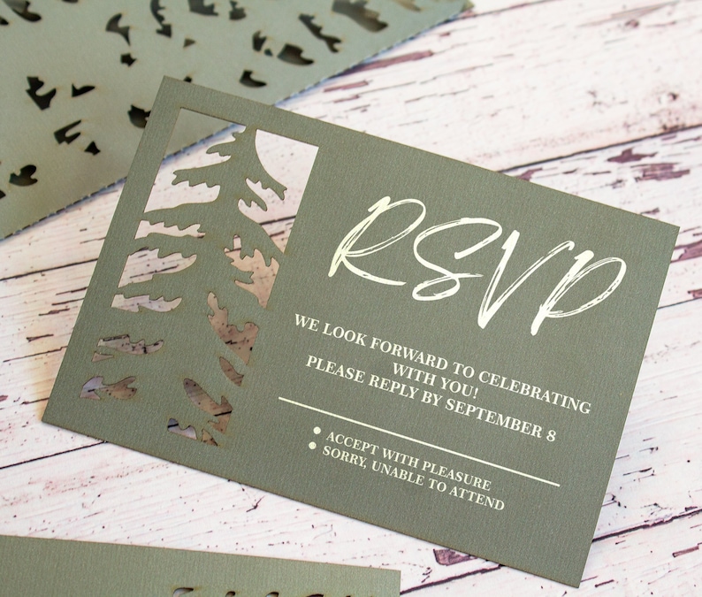 Pine forest wedding invitation set svg template, folding trees eco party invite card for Cricut, Laser svg dxf ai cdr image 2