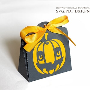 Boîte cadeau de bonbons d’Halloween svg, modèle de boîte de citrouille pour Portrait Cameo Cricut, découpe laser, svg dxf ai cdr