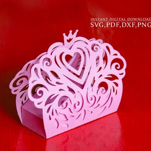Modèle de boîte cadeau, boîte de couronne svg, modèle de boîte de cœur de mariage, boîte à bonbons pour Portrait Cameo Cricut, découpe laser, svg dxf ai cdr