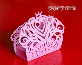 Gift box template, Crown box svg, Wedding heart box template, candy box for Portrait Cameo Cricut, laser cut, svg dxf ai cdr