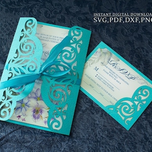 Wedding invitation svg, wedding envelope template, RSVP laser cutting (svg,dxf,pdf), Silhouette Cameo Cricut