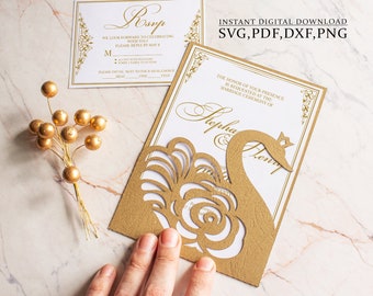 Modèle SVG d'invitation de mariage, enveloppe de poche 5 x 7 en dentelle de cygne pour Cricut, Laser Cut, papercut, Cameo (svg dxf ai cdr)