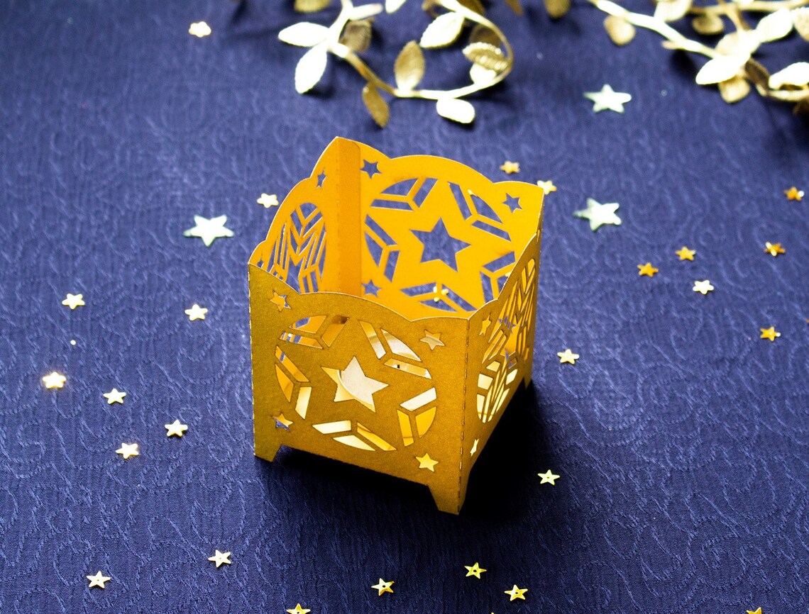 Paper Lamp Svg Candle Holder Template Stars Flashlight Lamp Etsy