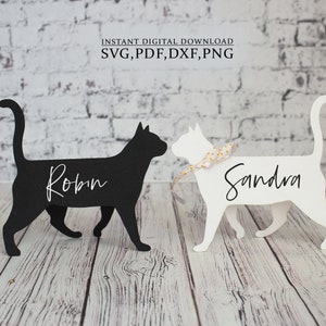 Modèle de carte de place de chat SVG, Carte de place gothique de mariage, décor de table d’Halloween, Laser Cut, Cameo Cricut svg dxf ai cdr