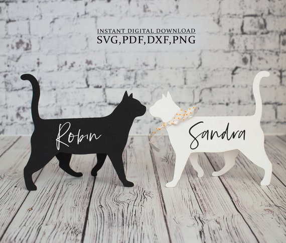 Cat place card template SVG, Wedding gothic place card, Halloween table decor, Laser Cut, Cameo Cricut svg dxf ai cdr