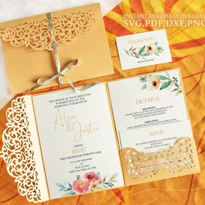 HochzeitSeinladung SVG, 5x7 Einladungsbogen, Laserschneiden (svg,dxf,pdf), Silhouette Cameo Cricut