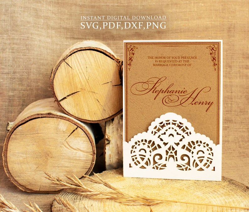 Rustic Pocket Invitation Template SVG, Wedding Lace Envelope Template ...