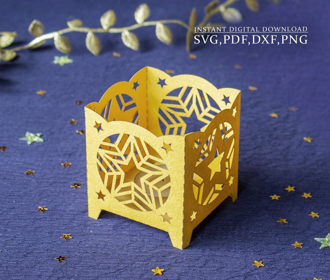 Paper Lamp Svg, Candle Holder Template, Stars Flashlight Lamp, Laser Cutting Svg Dxf Pdf