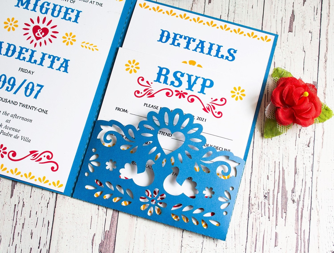 Mexican Invitation Template Wedding Trifold 5x7 Svg Pocket Etsy