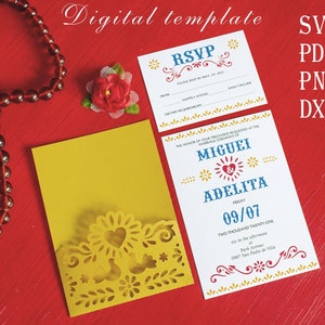 Mexikanische Einladung svg, Hochzeit Vorlage, Pocket Umschlag 13x18, for Cricut, Laser Cut, Cameo svg dxf ai cdr