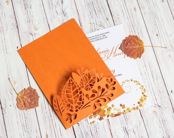 Autumn Leaves invitation template svg, thanksgiving fall wedding dry leaves pocket invite card for Cricut, Laser Cut, Cameo svg dxf ai cdr