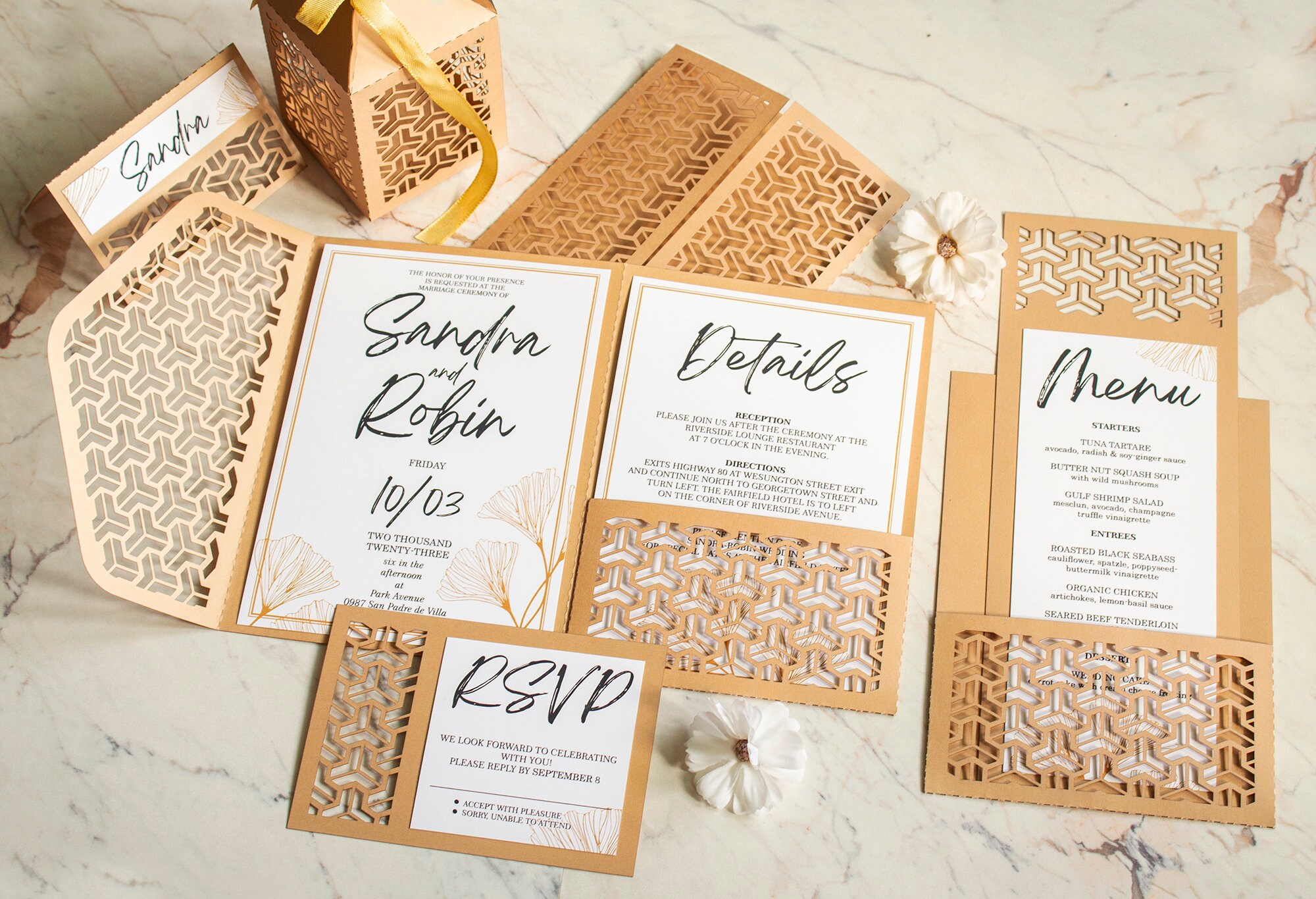 Wedding Set Templates Svg, Geometric Trifold Invitations, Box, Menu ...