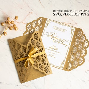 Hochzeitseinladung Vorlage SVG, Klassisches Ornament Muster 5x7 Umschlag für Cricut, Laser Cut, Papercut, Cameo (svg dxf ai cdr)