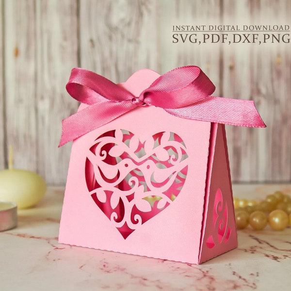 Gift box svg, Wedding birds in the heart box template, thanksgiving box, Valentine box for Portrait Cameo Cricut, laser cut, svg dxf ai cdr