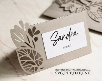 Place cards svg template, Fall wedding dry leaf guest card, thanksgiving card, laser cutting (svg,dxf,pdf), Silhouette Cameo Cricut