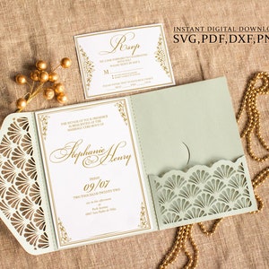 Hochzeit Einladung Vorlage SVG, Trifold Ornament Muster 5x7 Briefumschlag für Cricut, Laser Cut, Scherenschnitt, Cameo (svg dxf ai cdr)