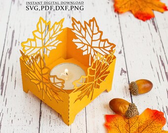 Maple Leaf Paper Lamp svg template, Fall wedding table decor, halloween thanksgiving decor for Cricut, Laser Cut, Cameo svg dxf ai cdr