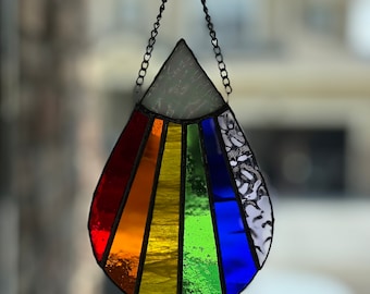 Stained glass rainbow teardrop sun catcher