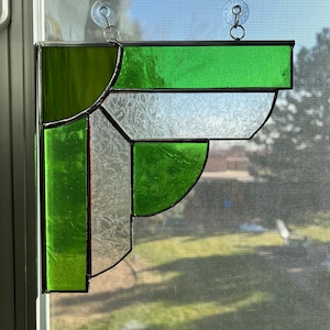 Stained glass corner window piece.