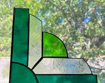 Stained glass corner window piece.