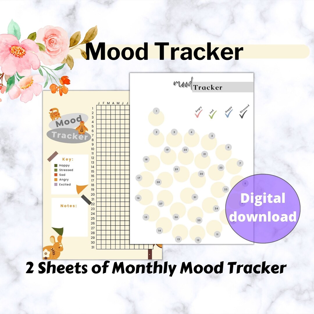 Mood Tracker Printable Template Daily Monthly Self-care - Etsy