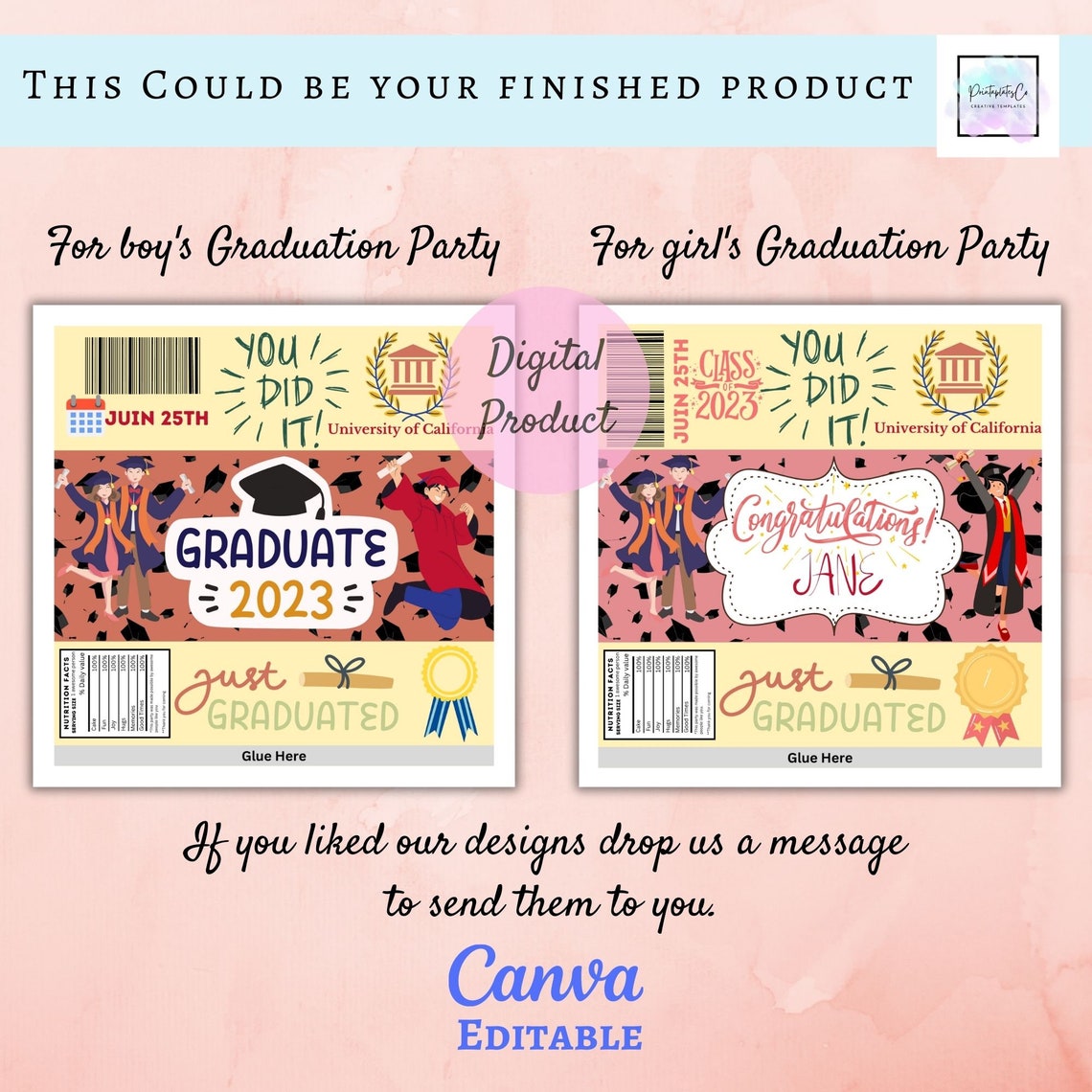 Chocolate Bar Wrapper Template | Editable 1.55oz Candy Bar Favor ...