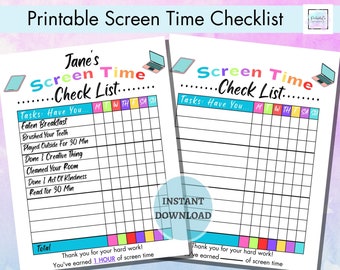 Lista di controllo del tempo trascorso dai bambini davanti allo schermo / Programma giornaliero modificabile, tabella delle faccende estive, tracker della routine stampabile